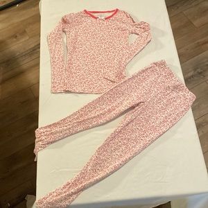 Lands’ End Girls Floral Pajamas Pink & White Size 8